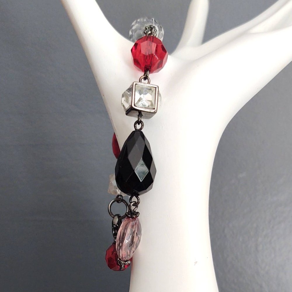 Red, black, clear and smoke beaded bracelet